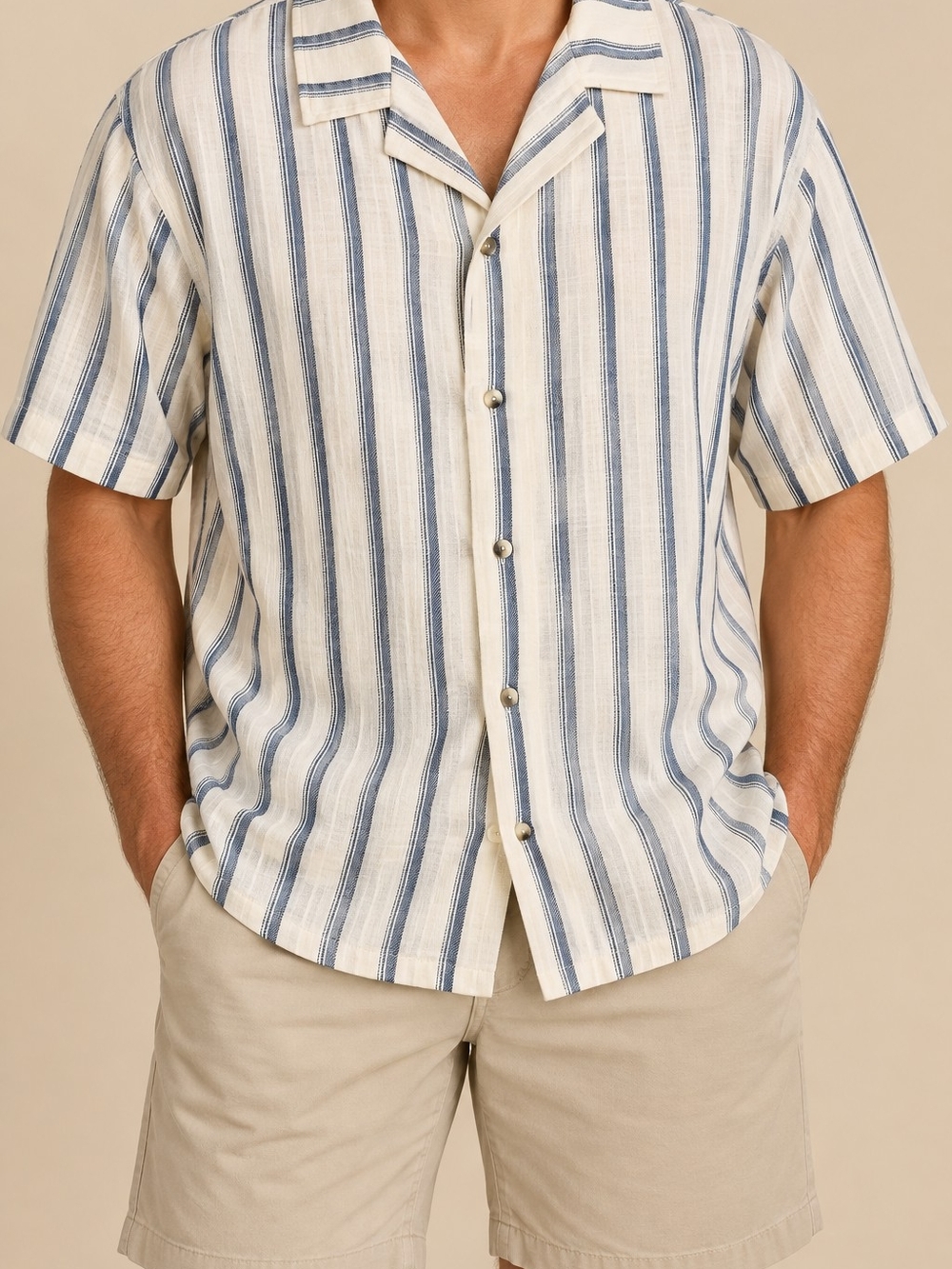 Sperry XXL Striped Button Up Shirt Short Sleeve Camp Collar Cotton Blue White